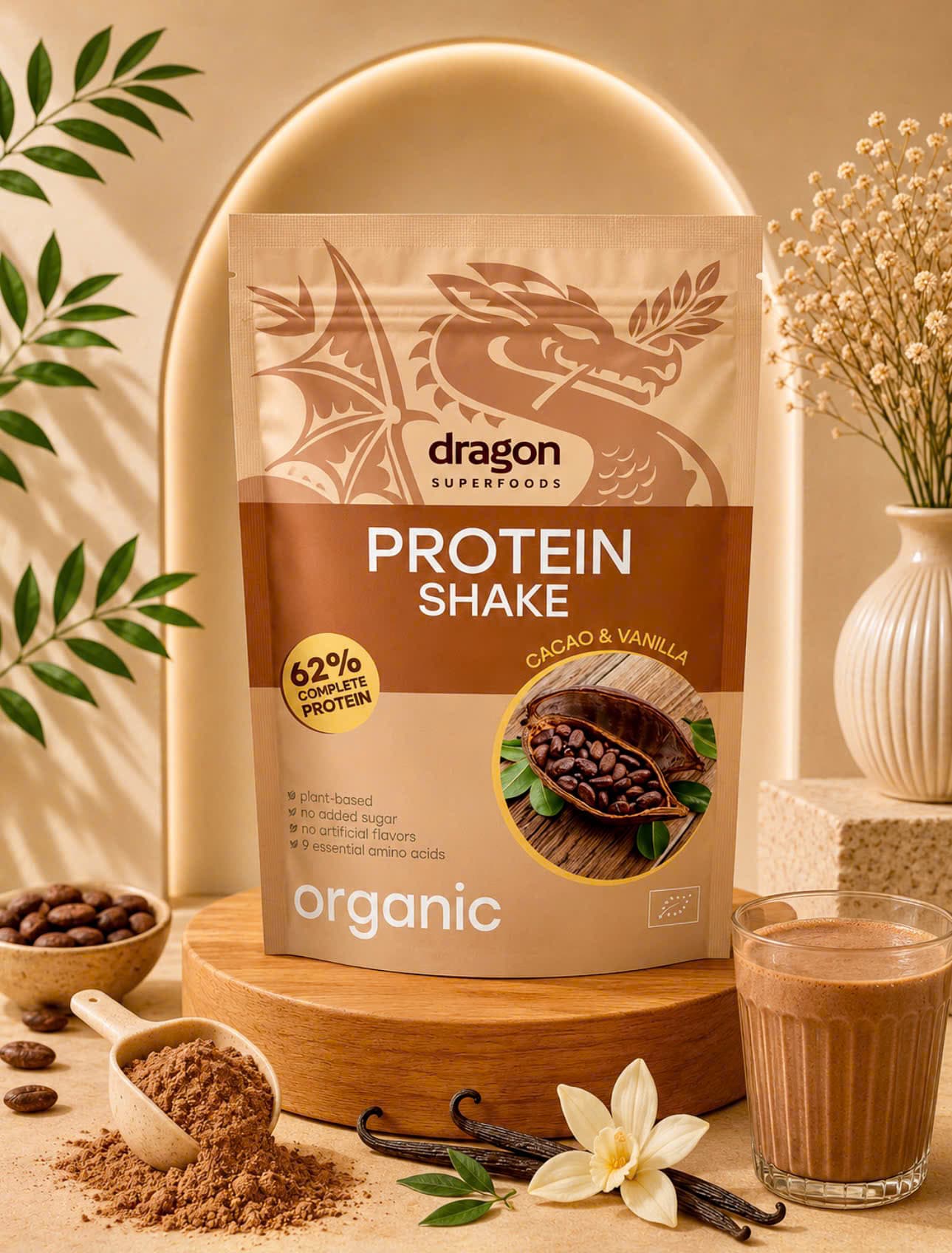 Bột Protein Thực Vật Lắc Cacao Vanilla Hữu Cơ Dragon Superfoods