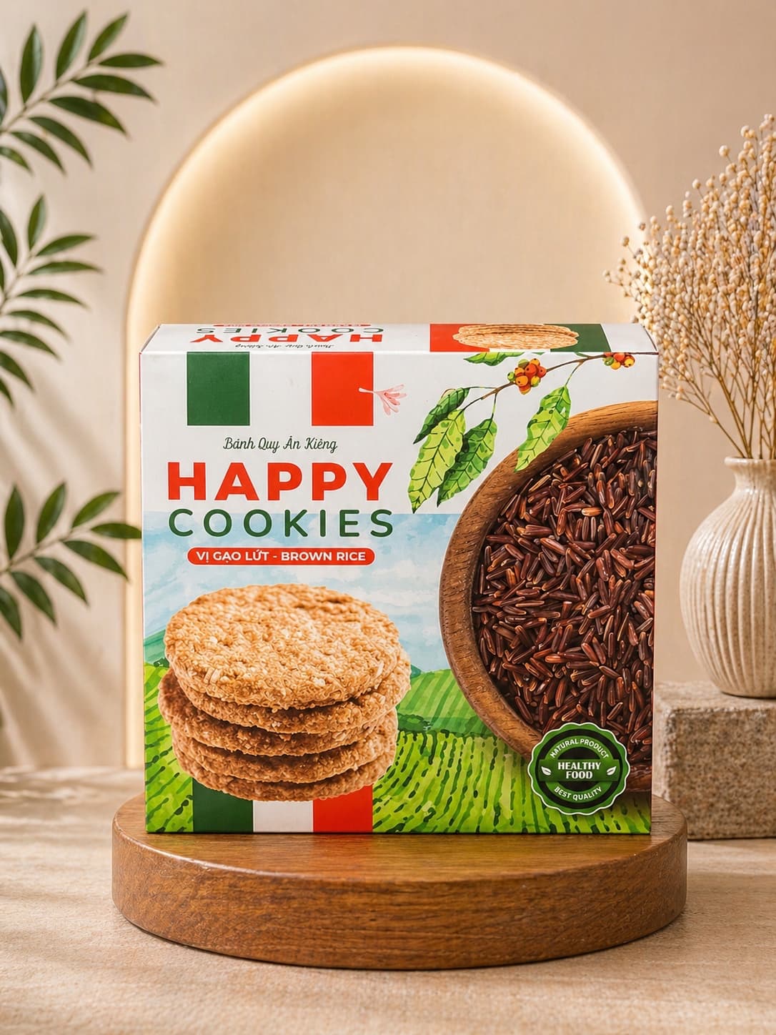 Bánh Quy Ăn Kiêng Ngũ Cốc Happy Cookies Hộp 250g Vị Gạo Lứt