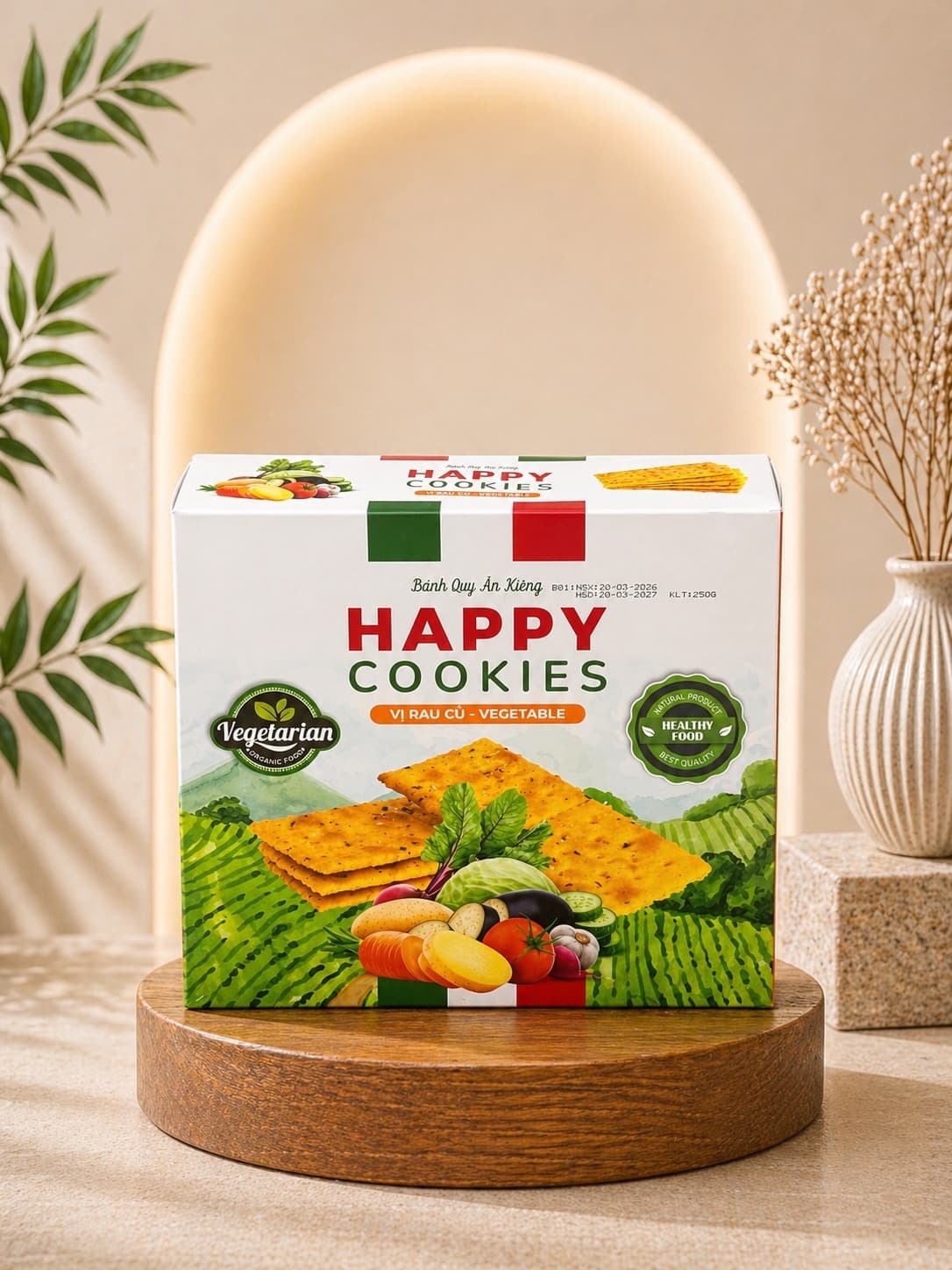 Bánh Quy Ăn Kiêng Ngũ Cốc Happy Cookies Hộp 250g Vị Rau Củ