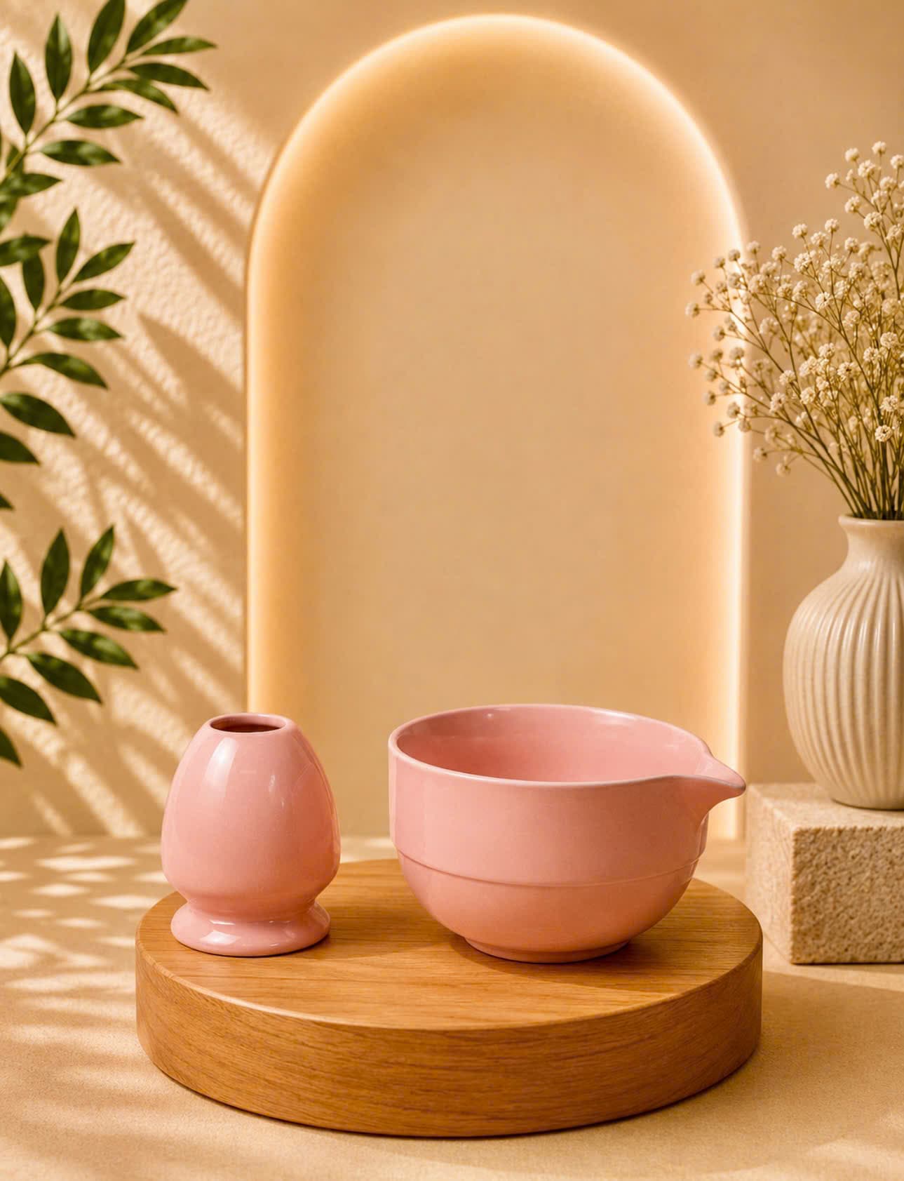 Hộp Bát Và Đế Gác Chổi Matcha - Màu Hồng
